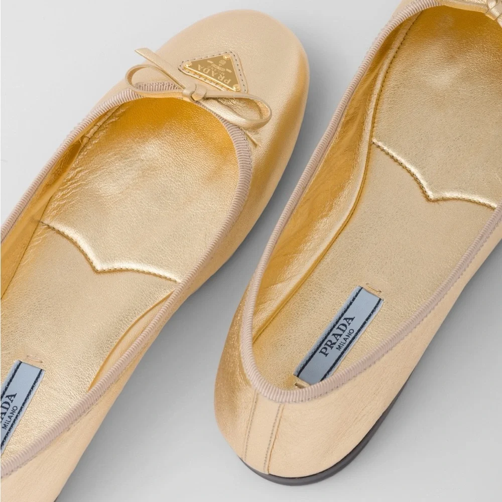 Prada Metallic Gold Ballerina Flats 37 $950 - Picture 2 of 12